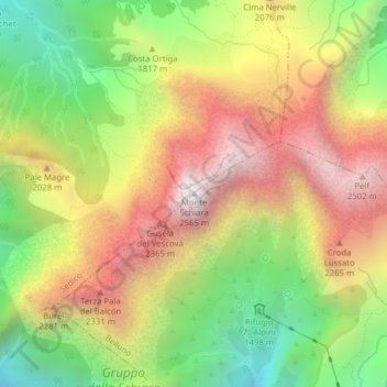 Monte Schiara topographic map, elevation, terrain