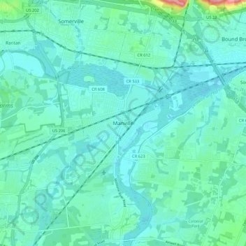 Manville topographic map, elevation, terrain