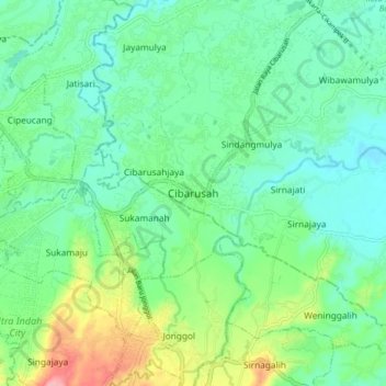 Cibarusah topographic map, elevation, terrain