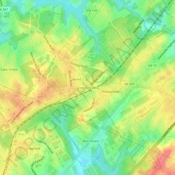 Green Crossing topographic map, elevation, terrain