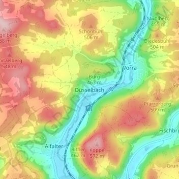 Düsselbach topographic map, elevation, terrain