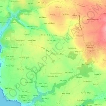 Kerjean topographic map, elevation, terrain