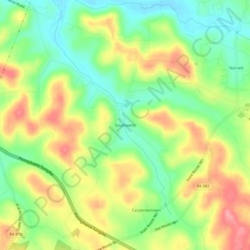Southwest topographic map, elevation, terrain