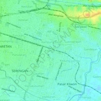 Kauman topographic map, elevation, terrain