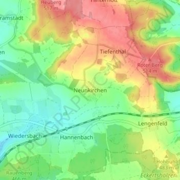 Neunkirchen topographic map, elevation, terrain
