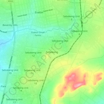 Sebokeng topographic map, elevation, terrain