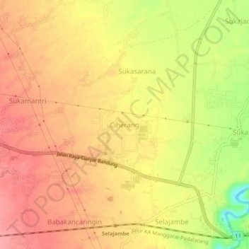 Ciherang topographic map, elevation, terrain