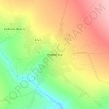 Mporokoso topographic map, elevation, terrain