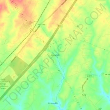 Klines Mill topographic map, elevation, terrain
