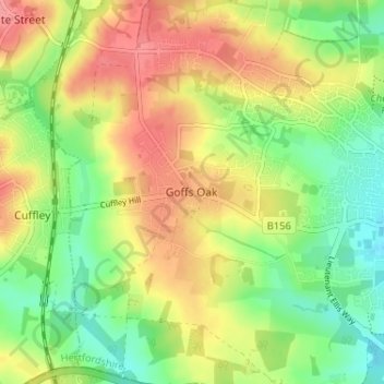 Goffs Oak topographic map, elevation, terrain
