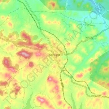Koraput topographic map, elevation, terrain