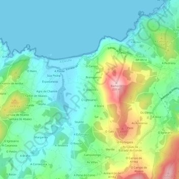 O Outeiro topographic map, elevation, terrain
