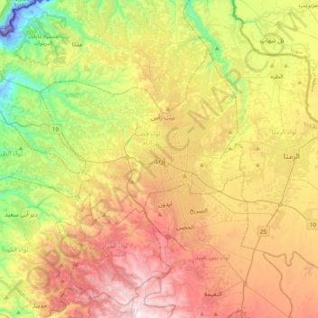 Irbid topographic map, elevation, terrain