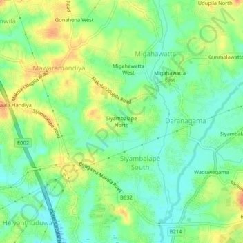 Siyambalape North topographic map, elevation, terrain