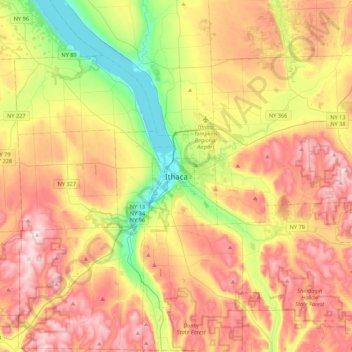 Ithaca topographic map, elevation, terrain