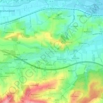 Schwindkirchen topographic map, elevation, terrain