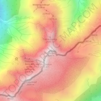 Mädelegabel topographic map, elevation, terrain