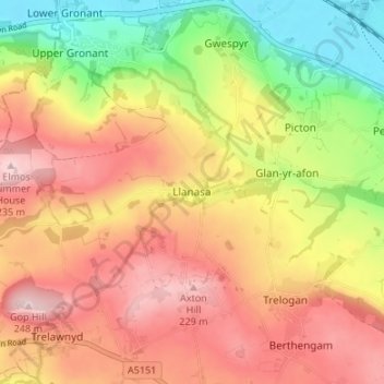 Llanasa topographic map, elevation, terrain