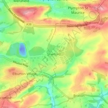 Sherford topographic map, elevation, terrain
