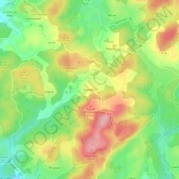 Arzaillers topographic map, elevation, terrain