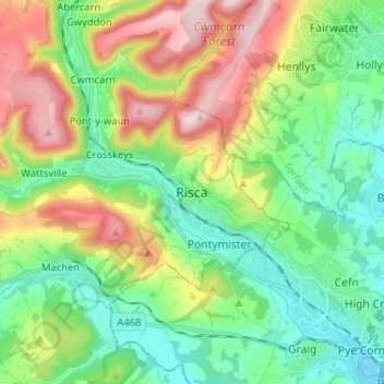 Risca topographic map, elevation, terrain