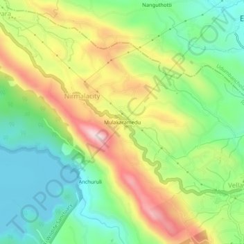 Mulakaramedu topographic map, elevation, terrain