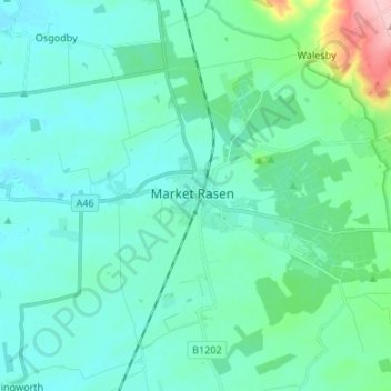 Market Rasen topographic map, elevation, terrain