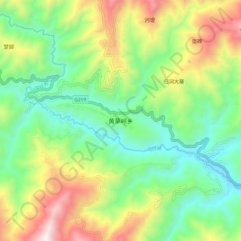 黄草岭乡 topographic map, elevation, terrain