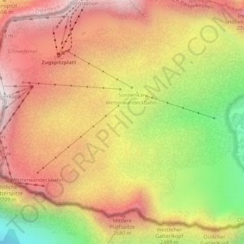 Zugspitzplatt topographic map, elevation, terrain