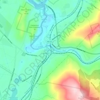 Millers Falls topographic map, elevation, terrain