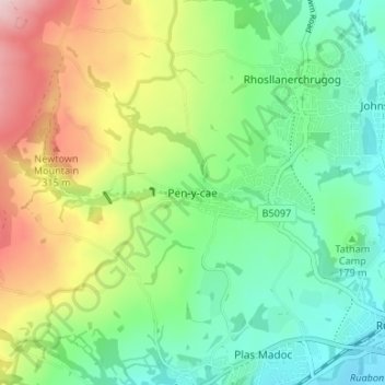 Pen-y-cae topographic map, elevation, terrain