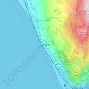 Llanaber topographic map, elevation, terrain