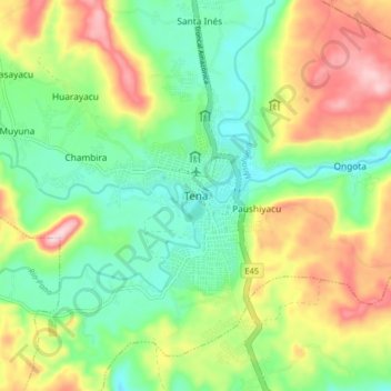 Tena topographic map, elevation, terrain