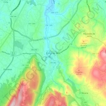 Porto de Mós topographic map, elevation, terrain