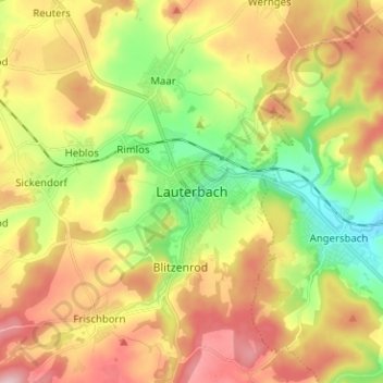 Lauterbach topographic map, elevation, terrain