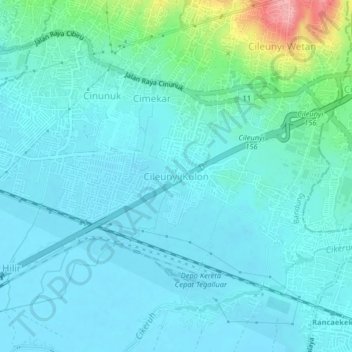 Cileunyi Kulon topographic map, elevation, terrain