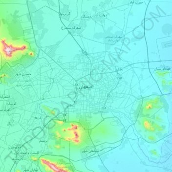 Isfahan topographic map, elevation, terrain