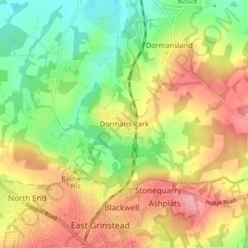 Dormans Park topographic map, elevation, terrain