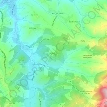 Mondeggi topographic map, elevation, terrain
