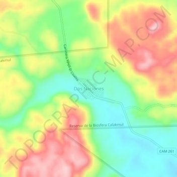 Dos Naciones topographic map, elevation, terrain