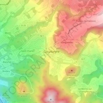 Gourbeyre topographic map, elevation, terrain