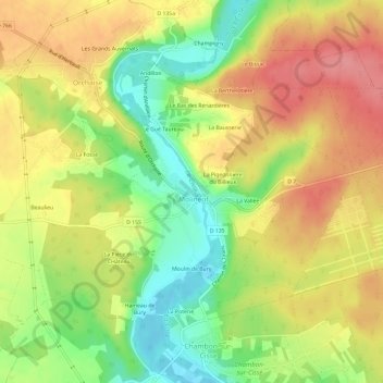 Les Pontonnières topographic map, elevation, terrain