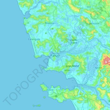 Panaji topographic map, elevation, terrain