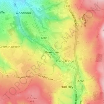 Baxenden topographic map, elevation, terrain