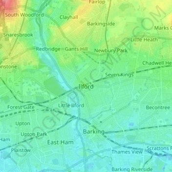 Ilford topographic map, elevation, terrain