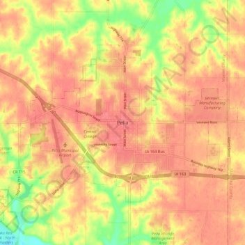 Pella topographic map, elevation, terrain