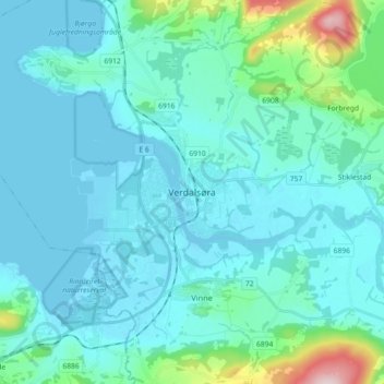 Verdalsøra topographic map, elevation, terrain