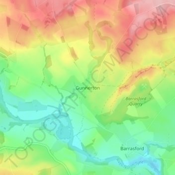 Gunnerton topographic map, elevation, terrain