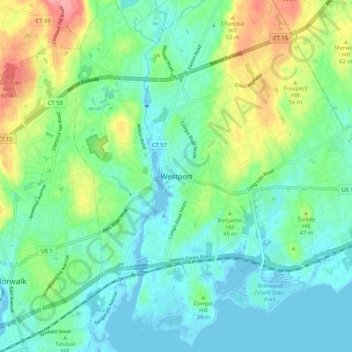 Westport topographic map, elevation, terrain