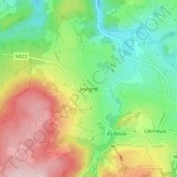 Jevigné topographic map, elevation, terrain